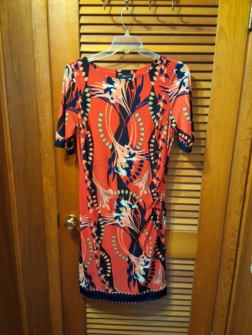 Style & Co. Coral Floral Print Short Sleeve Dress with Navy Accents